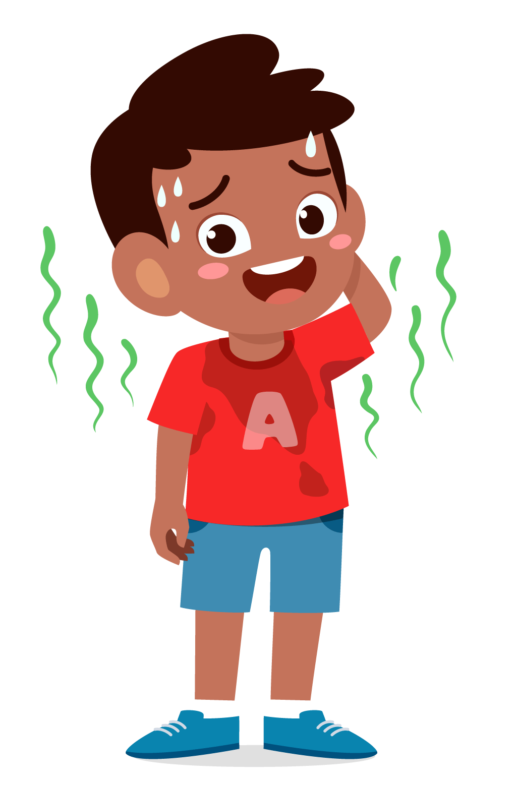 kid-red boy in sweaty red shirt
